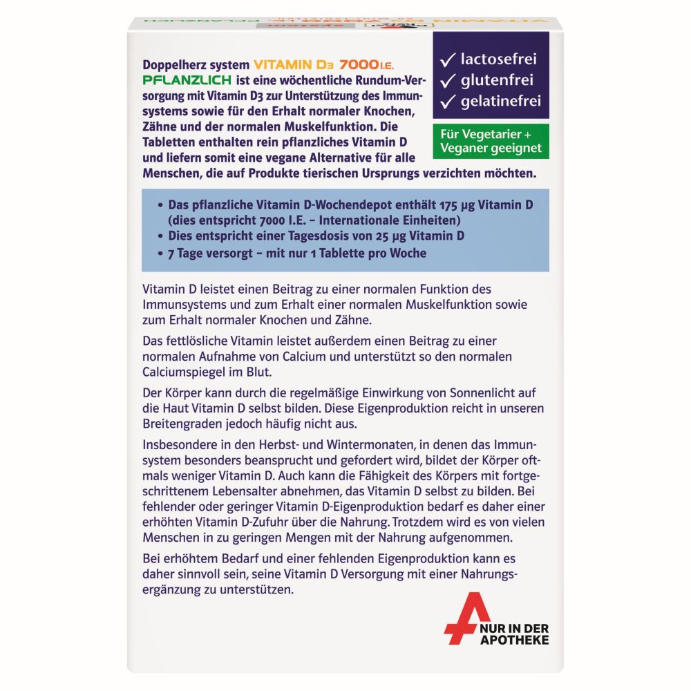 Doppelherz system Vitamin D3 7000 I.E. PFLANZLICH 60 St Tabletten