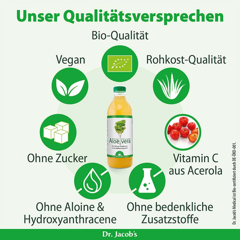 Dr. Jacob's Aloe Vera Gel Saft Bio Rohkost-Qualität Acerola