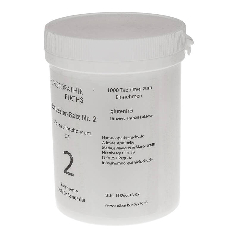HOMOEOPATHIEFUCHS Schüssler-Salz Nummer 2 Calcium phosphoricum D6 Biochemie 1000 St Tabletten