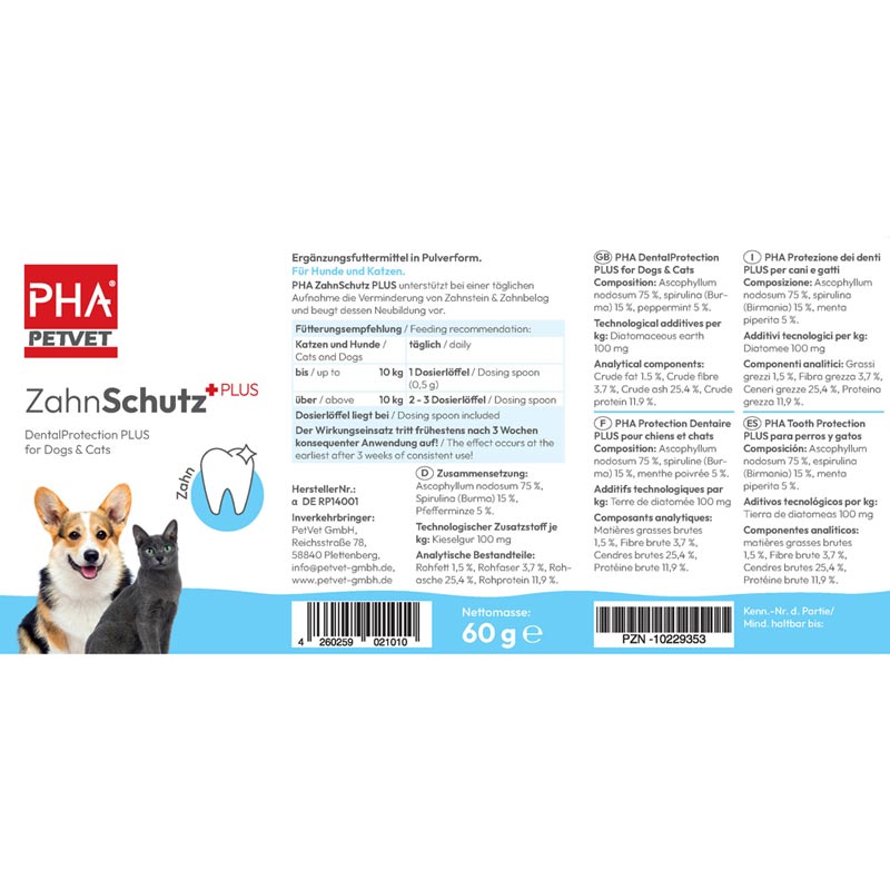 PHA ZahnSchutz PLUS Pulver für Hunde und Katzen 60 g Pulver