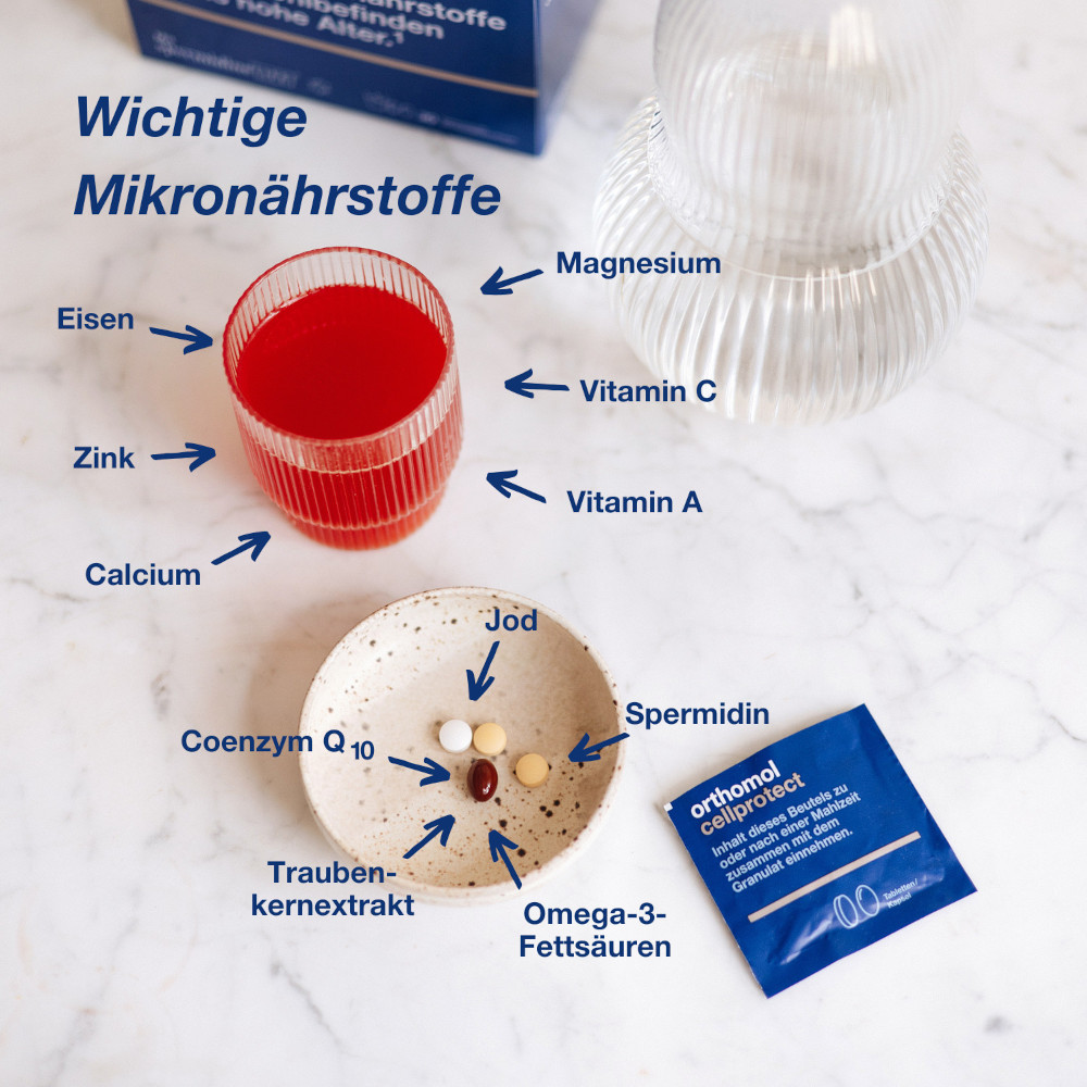 orthomol cellprotect - Nahrungsergänzungsmittel - Mikronährstoffe mit Spermidin - Granulat/Tablette/Kapseln