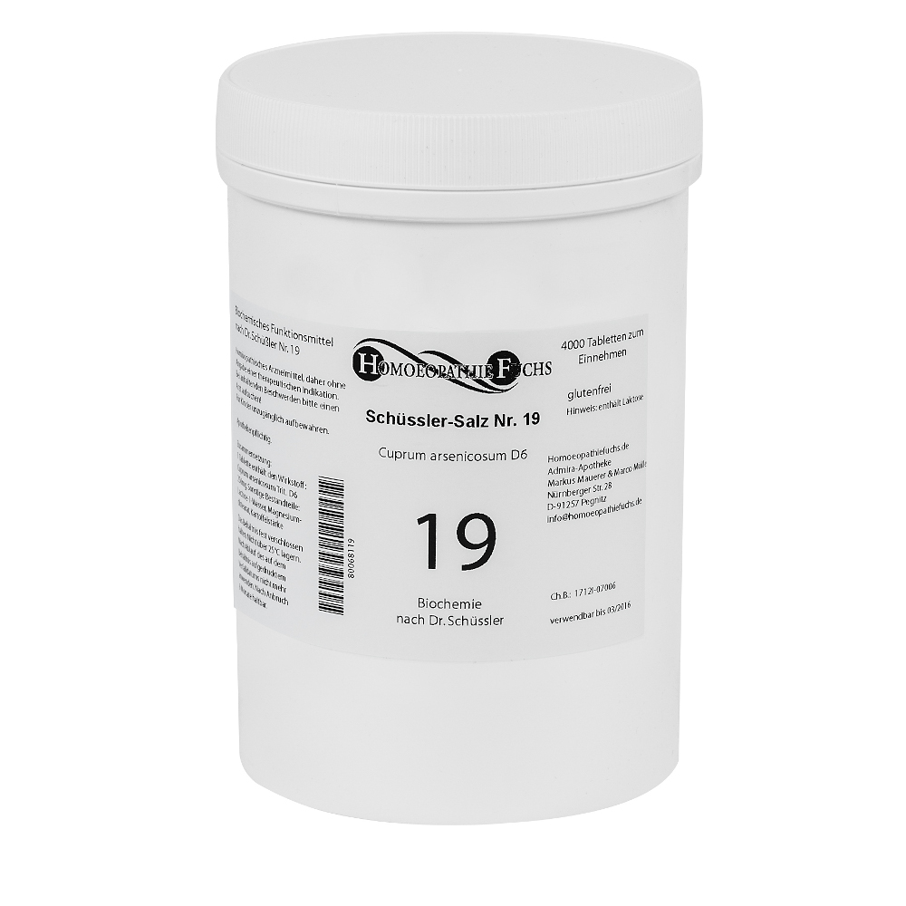 HOMÖOPATHIEFUCHS Schüssler-Salz Nummer 19 Cuprum arsenicosum D6 Biochemie 4000 St Tabletten