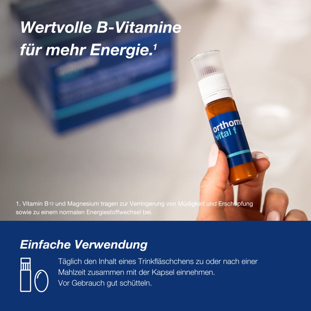 orthomol vital f - Mikronährstoffe mit B-Vitaminen, Omega-3 und Magnesium - Trinkampullen/Kapseln
