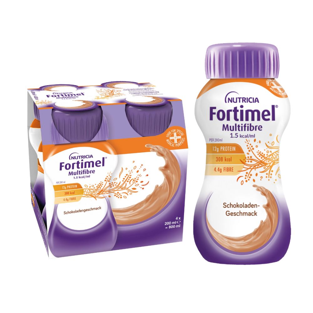 Fortimel Multifibre 1.5 kcal Schokoladengeschmack 4X200 ml Flüssigkeit