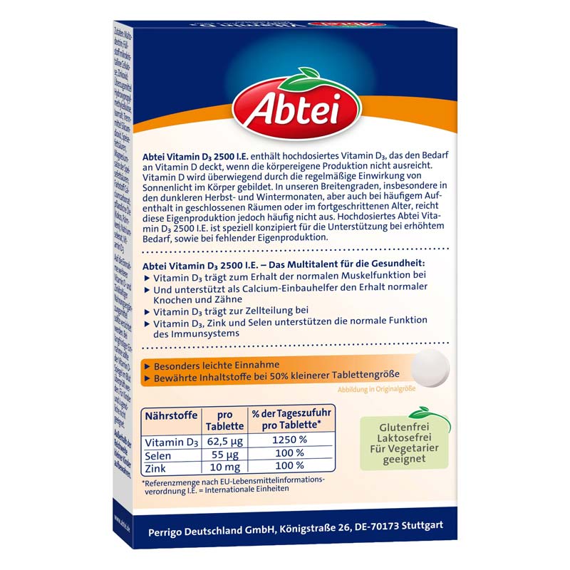 Abtei Vitamin D3 2500 I.E. + Zink + Selen 50 St Tabletten