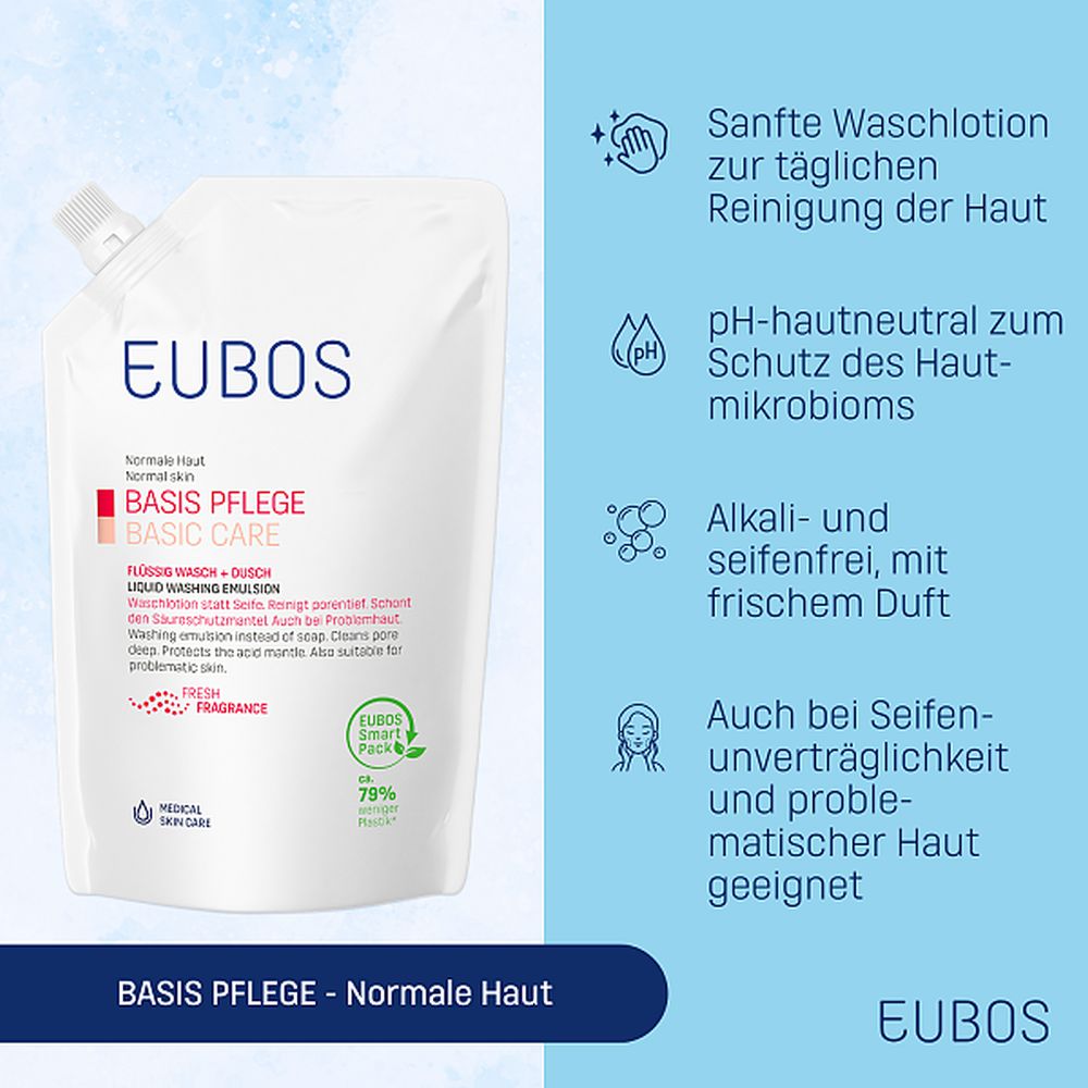 EUBOS BASISPFLEGE FLÜSSIG WASCH+DUSCH WASCHLOTION Nachfüllbeutel 400 ml Flüssigkeit