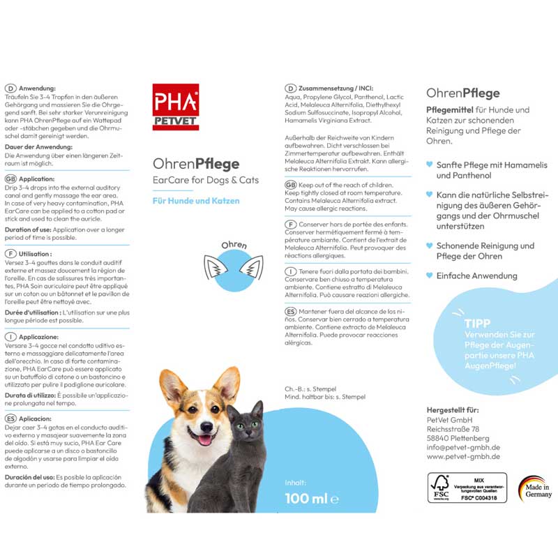 PHA OhrenPflege Tropfen für Hunde 100 ml Tropfen