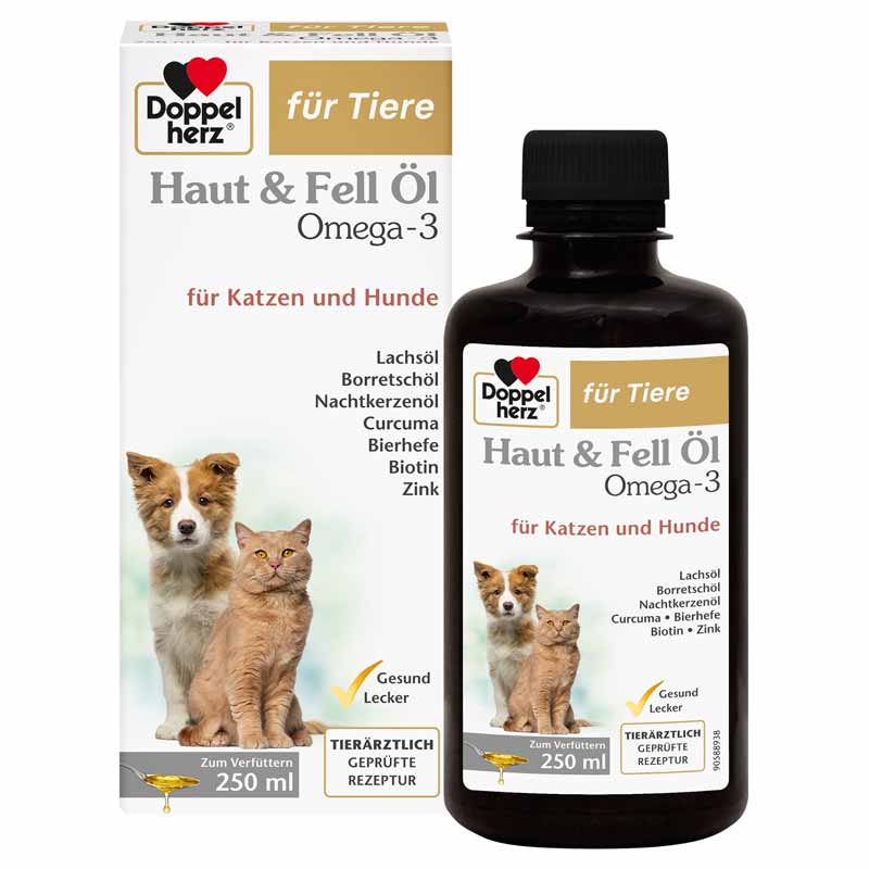 Doppelherz Haut & Fell Öl Omega-3 für Katzen und Hunde 250 ml Flüssigkeit