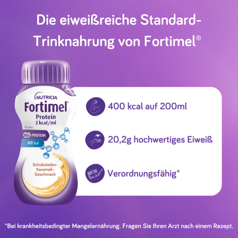 Fortimel Protein 2 kcal/ml Schokoladen-Karamell-Geschmack 32X200 ml Flüssigkeit