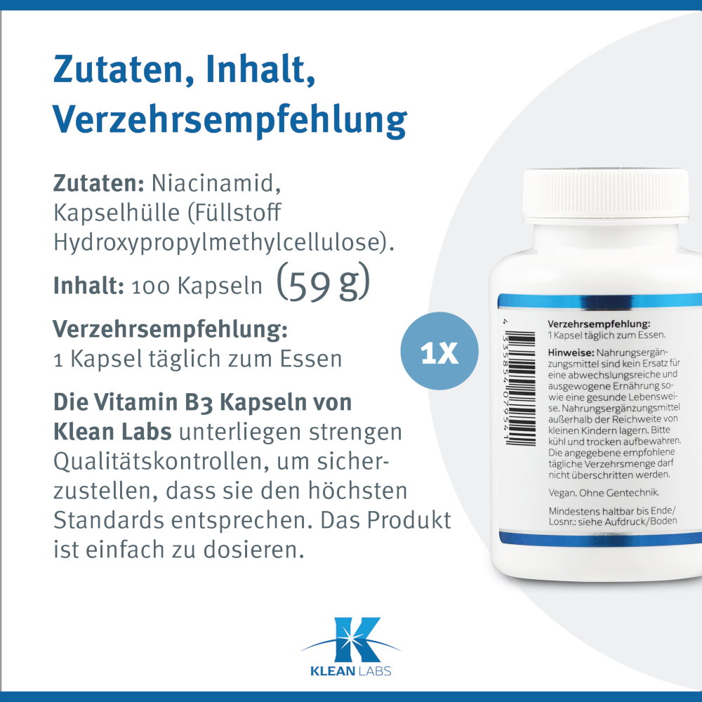 KLEAN LABS NIACINAMID 500mg 100 St Kapseln