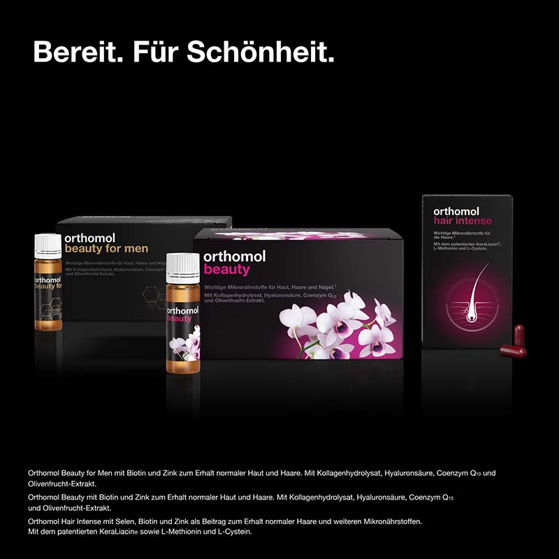 orthomol beauty for men - mit Hyaluronsäure, Kollagen und Coenzym Q10 - Trinkampullen