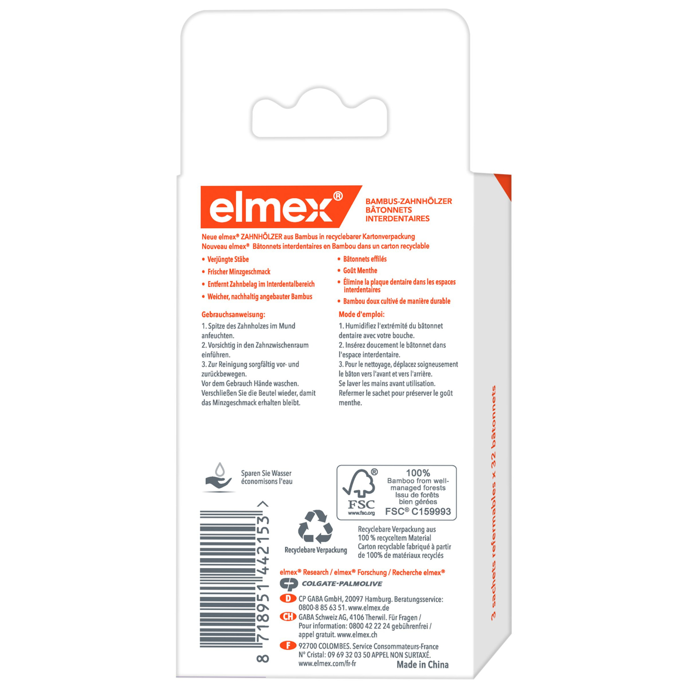 elmex BAMBUS-ZAHNHOELZER mit Minzgeschmack 3X32 St