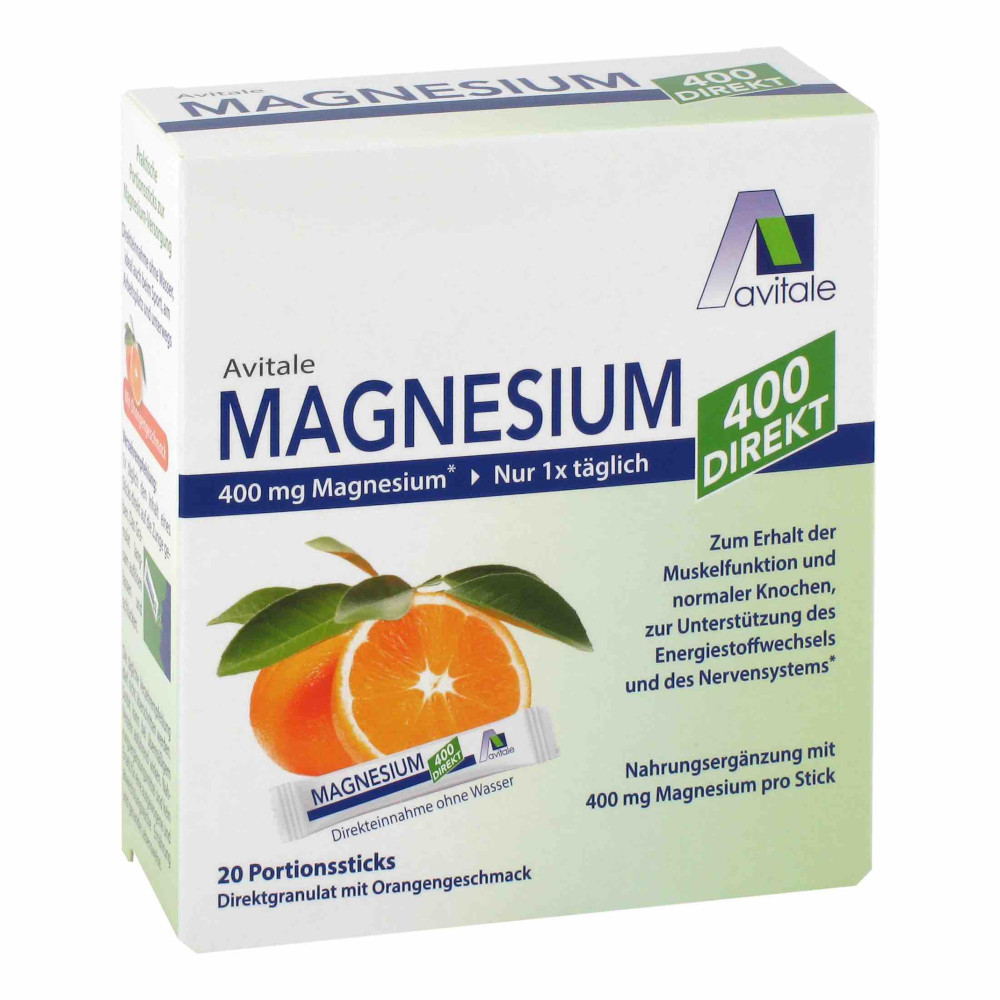 Avitale Magnesium 400 Direkt Orange Portionssticks 20X2.1 g Granulat