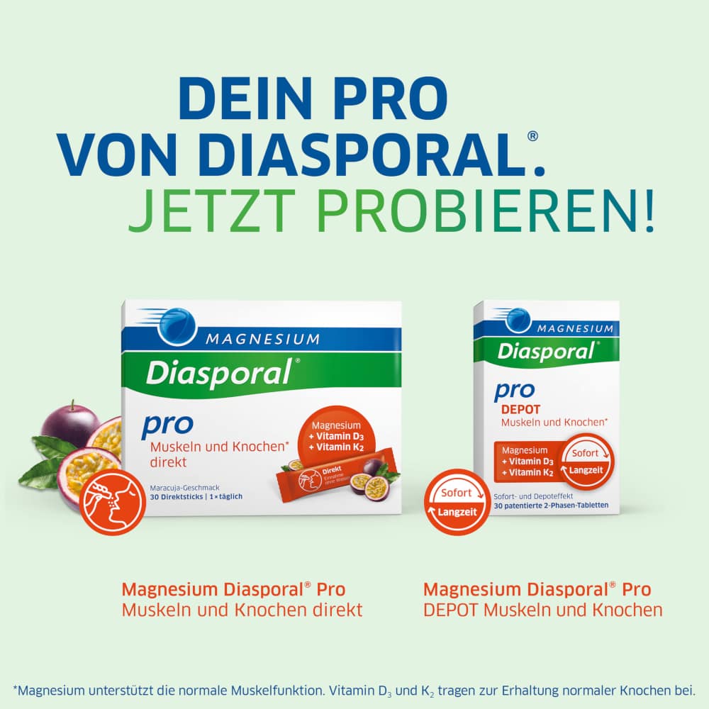 MAGNESIUM Diasporal Pro Muskeln + Knochen direkt 30 St Granulat