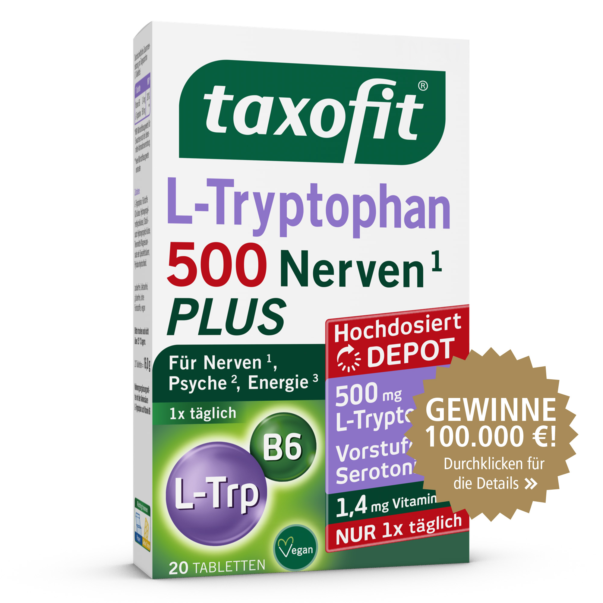 taxofit L-Tryptophan 500 Nerven PLUS 20 St Tabletten