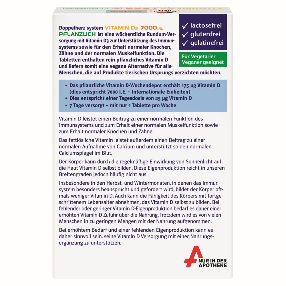 Doppelherz system Vitamin D3 7000 I.E. PFLANZLICH  30 St Tabletten