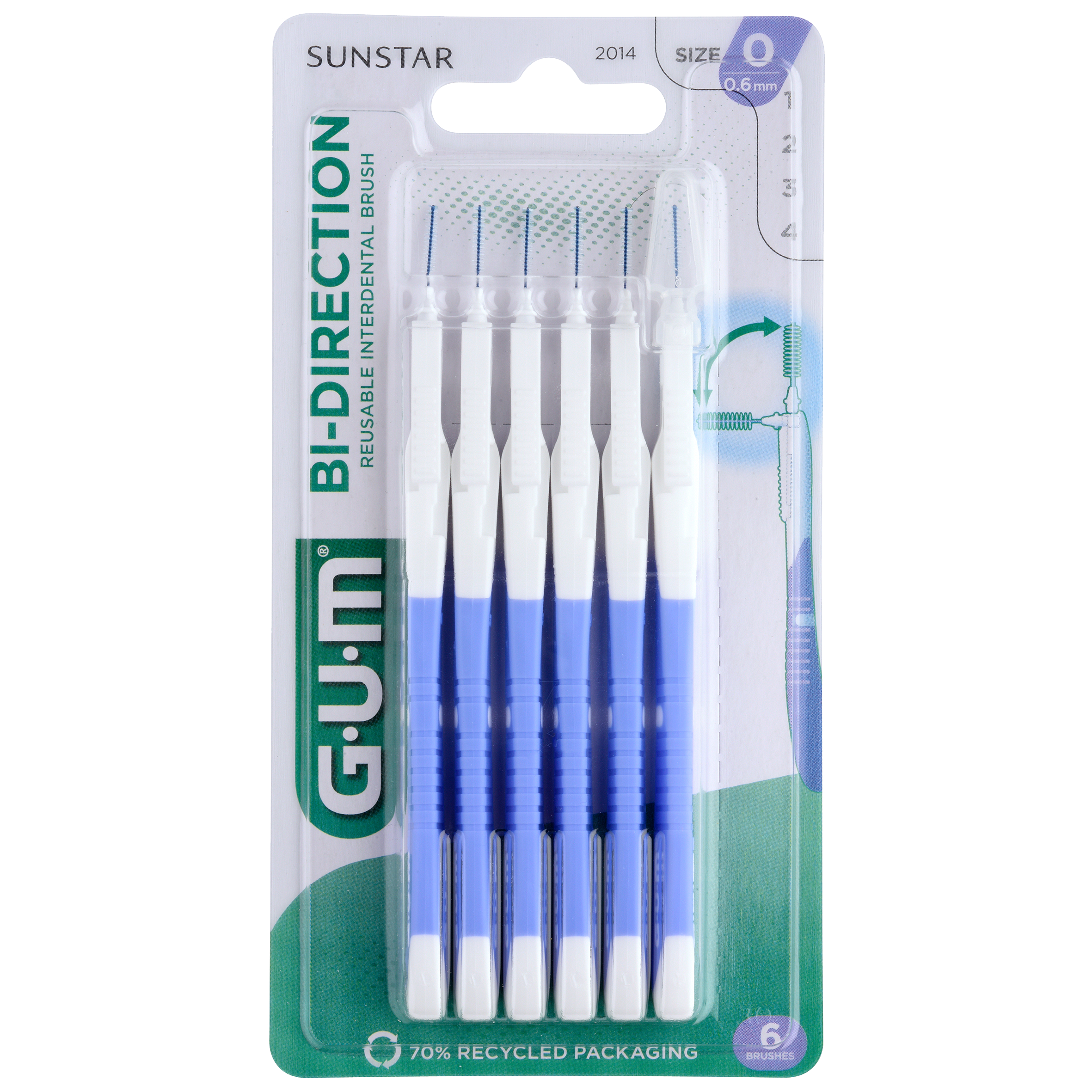 GUM BI-DIRECTION Interdentalbürsten 0,6 mm hellblau 6 St Zahnbürste
