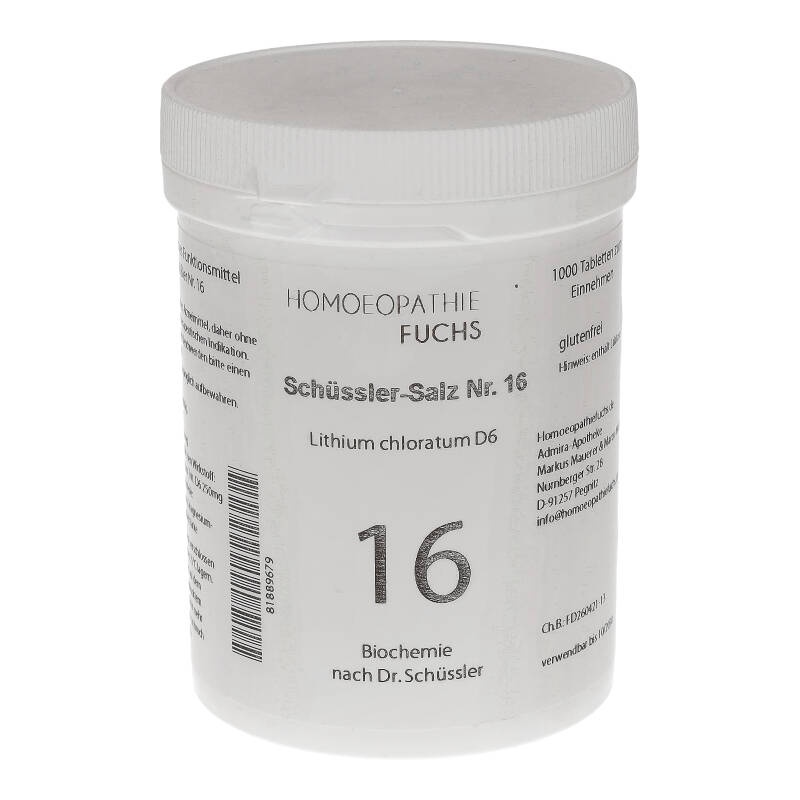 HOMOEOPATHIEFUCHS Schüssler-Salz Nummer 16 Lithium chloratum D6 Biochemie 1000 St Tabletten