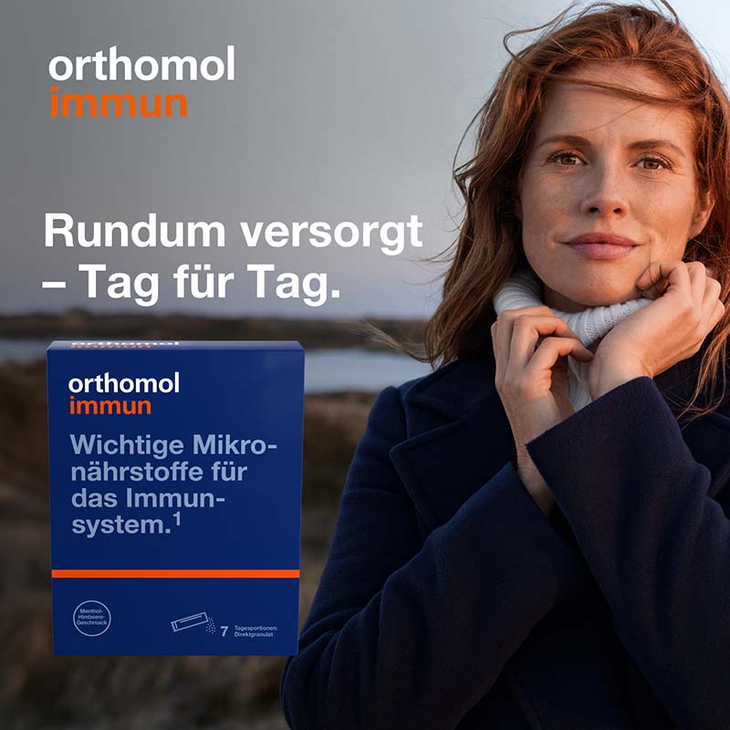orthomol immun - Mikronährstoffe mit Vitamin C, Vitamin D und Zink - Direktgranulat Menthol-Himbeere