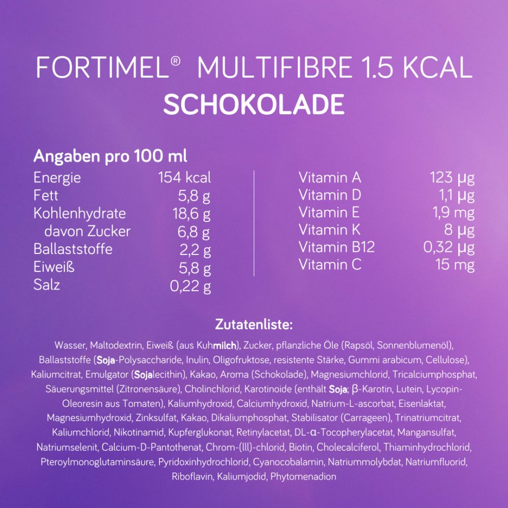 Fortimel Multifibre 1.5 kcal Schokoladengeschmack 4X200 ml Flüssigkeit