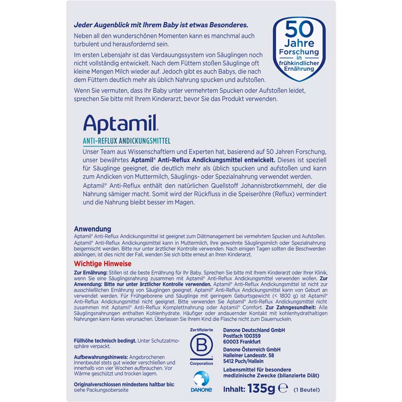 Aptamil ANTI-REFLUX ANDICKUNGSMITTEL 135 g Pulver