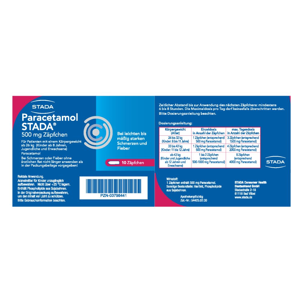 Paracetamol STADA 500mg 10 St Suppositorien