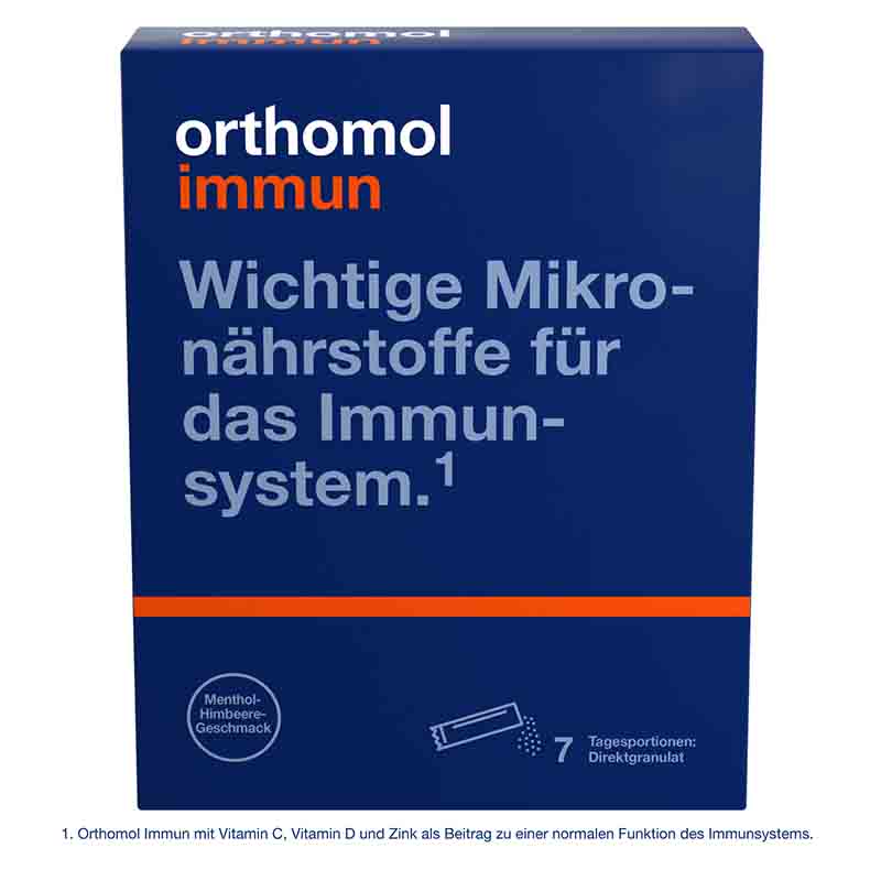 orthomol immun - Mikronährstoffe mit Vitamin C, Vitamin D und Zink - Direktgranulat Menthol-Himbeere