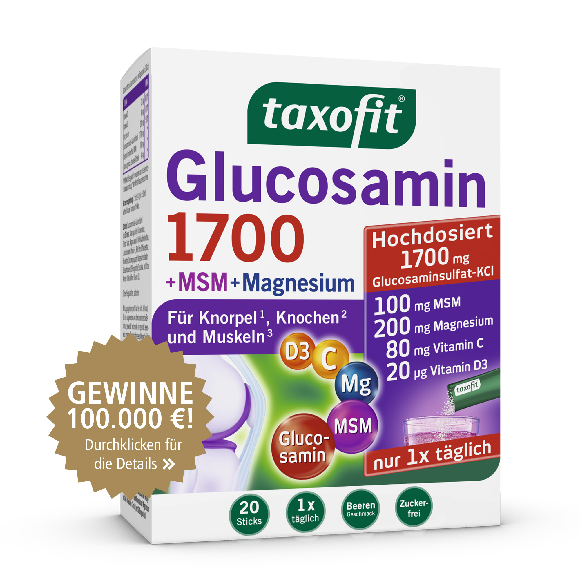taxofit Glucosamin 1700 + MSM + Magnesium  20X4 g Granulat