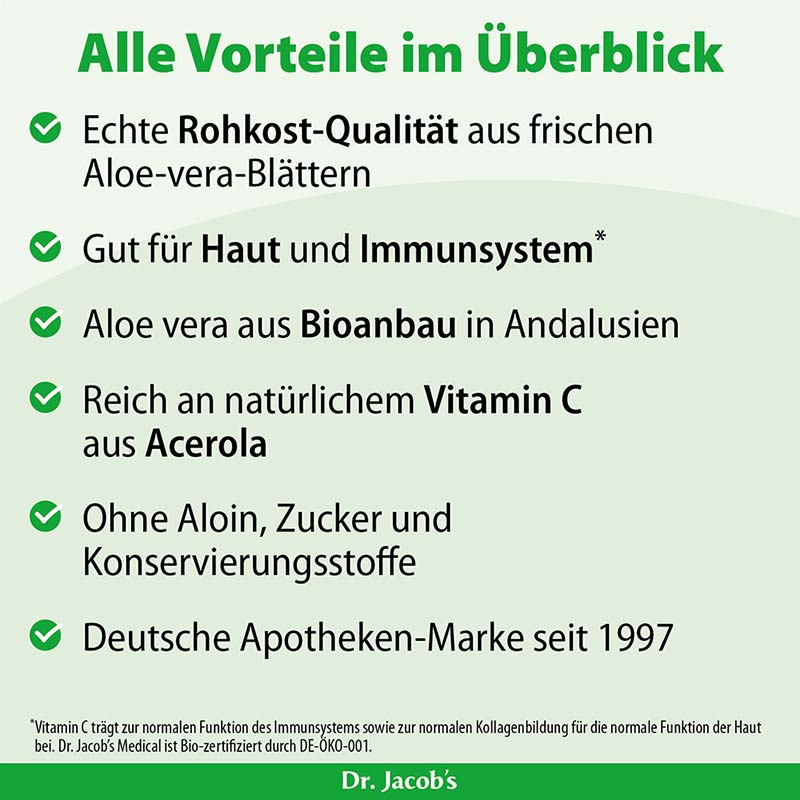 Dr. Jacob's Aloe Vera Gel Saft Bio Rohkost-Qualität Acerola