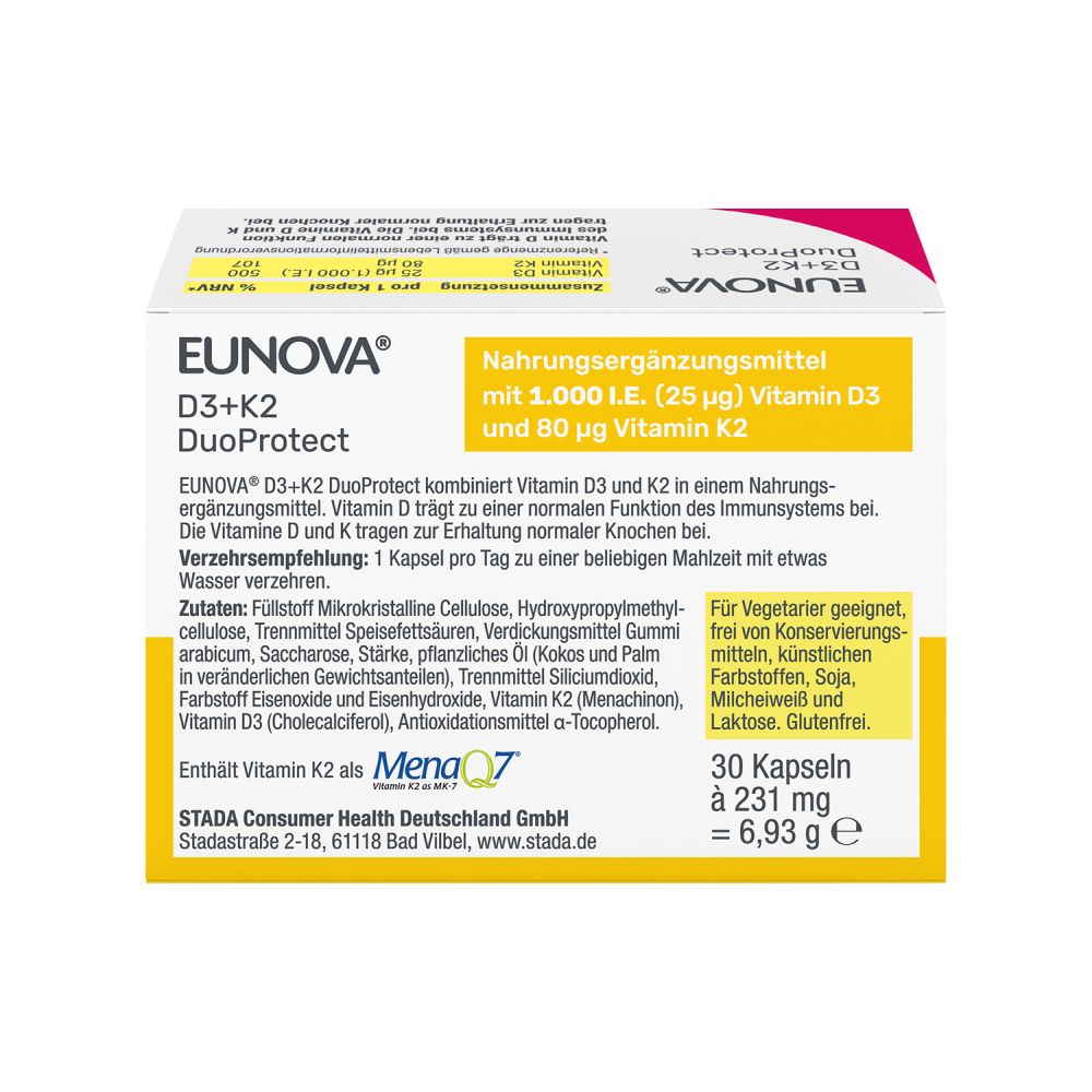 EUNOVA DuoProtect D3+K2 1000 I.E. 30 St Kapseln