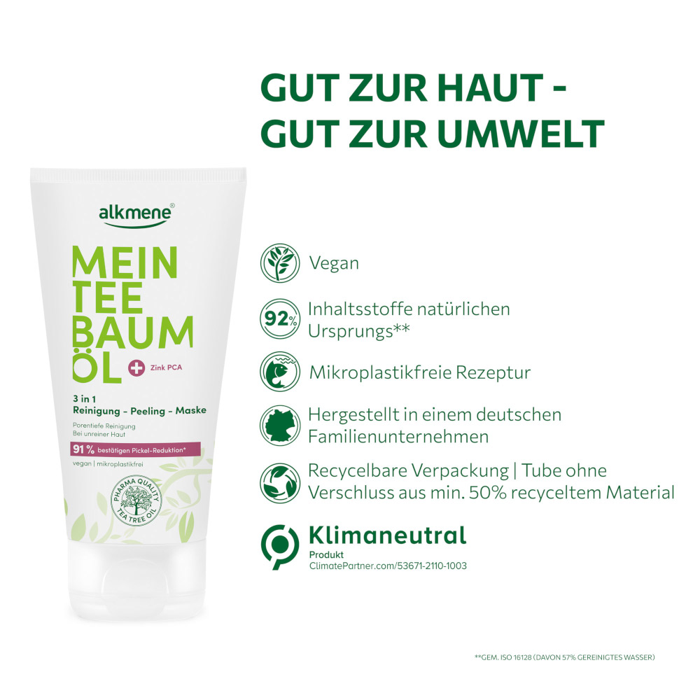 alkmene MEIN TEEBAUMÖL 3 in 1 Reinigung - Peeling - Maske 150 ml Tube