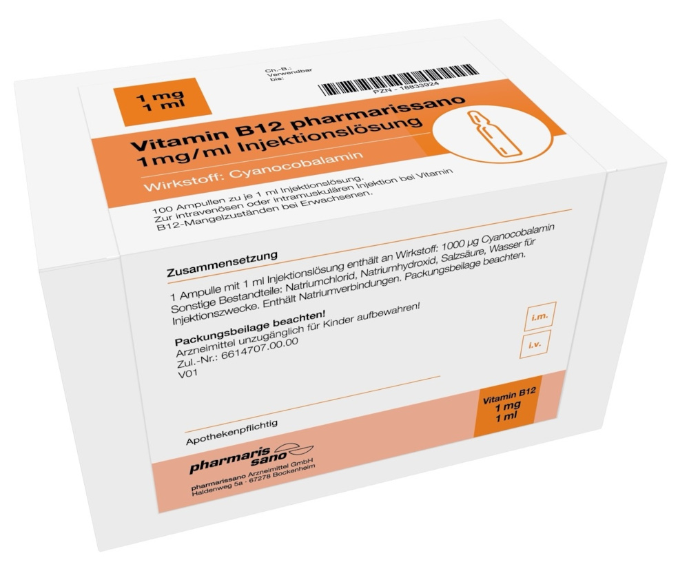 Vitamin B12 pharmarissano 1 mg/ml Injektionslös. 100X1 ml Injektionslösung