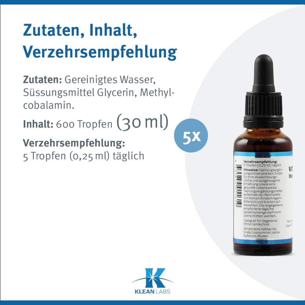 KLEAN LABS VITAMIN B12 Methylcobalamin 30 ml Flüssigkeit