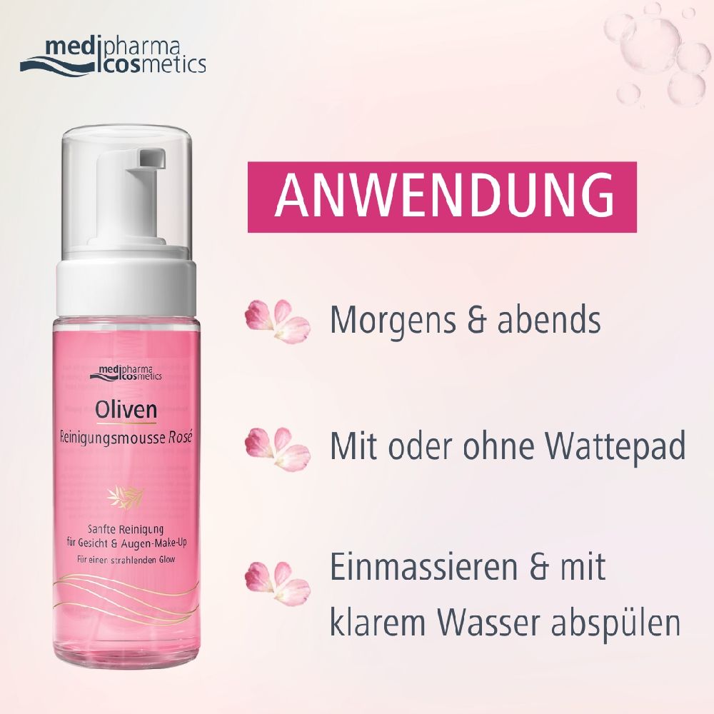 Oliven Reinigungsmousse Rose 150 ml Schaum