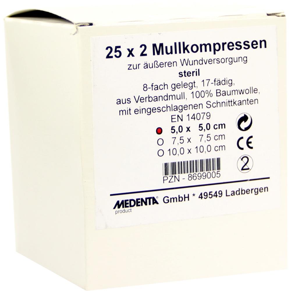 MULLKOMPRESSEN 5x5 cm steril 8fach 25X2 St Kompressen