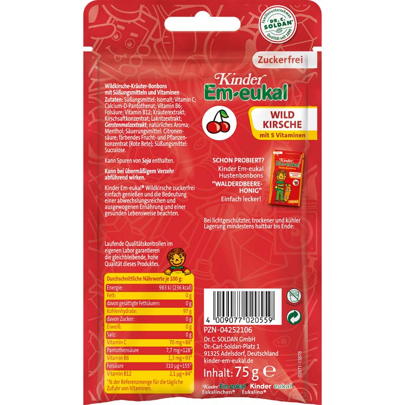 Em-eukal Kinder WILDKIRSCHE zuckerfrei 75 g Bonbons
