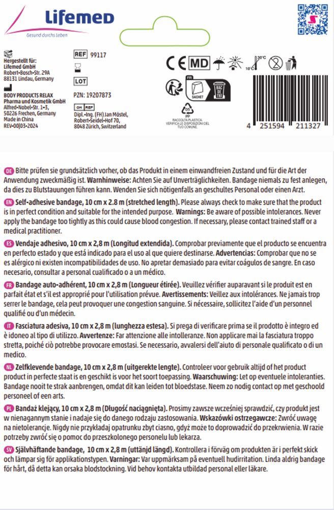 Lifemed Selbsthaftende Bandage 10 cm x 2,8 m 1 St Bandage