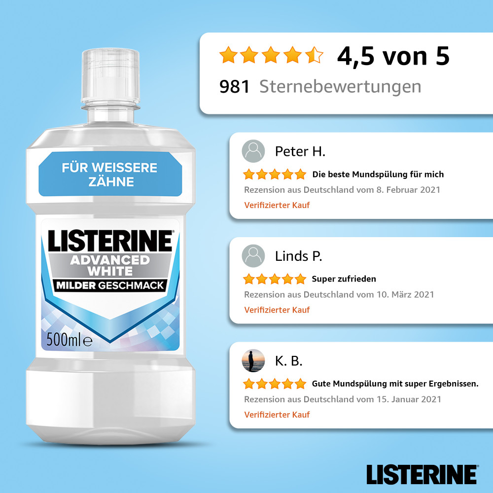LISTERINE Advanced White Milder Geschmack  500 ml Lösung