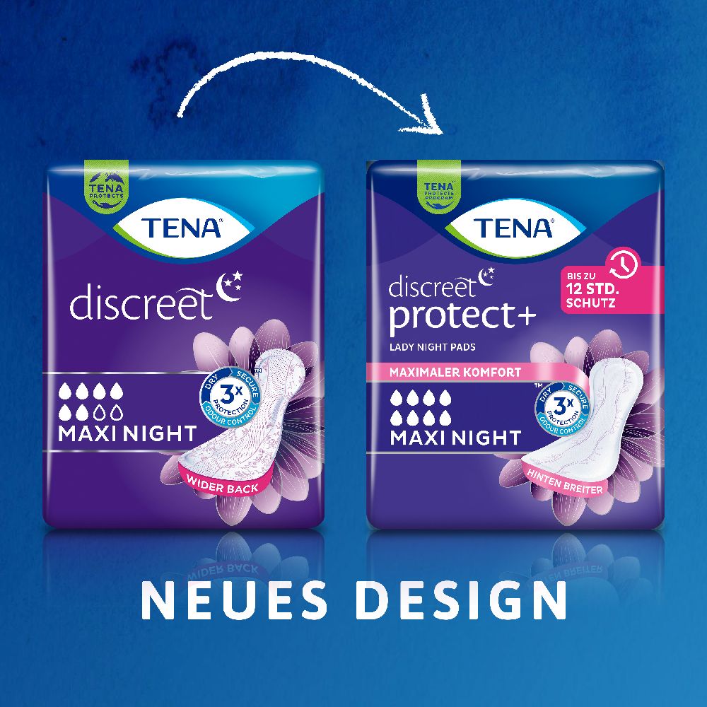 TENA LADY NIGHT PADS discreet protect+ MAXI NIGHT Inkontinenz Einlagen 12 St