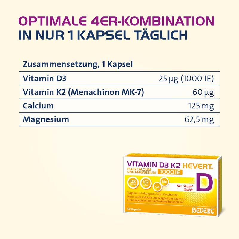 VITAMIN D3 K2 HEVERT 1000 I.E. 60 St Kapseln