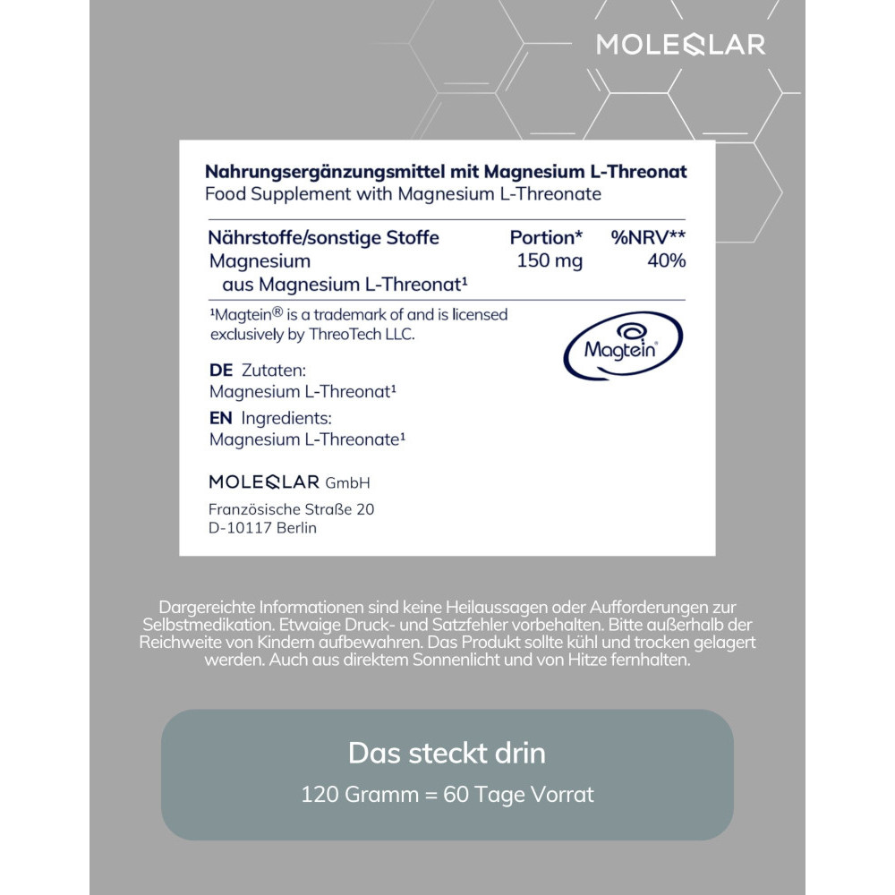 MOLEQLAR LONGEVITY Magtein 120 g Pulver