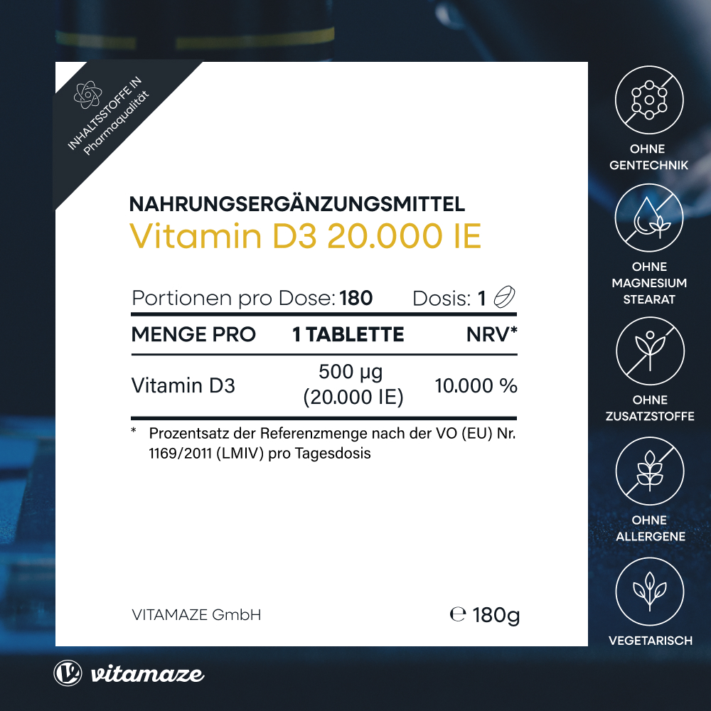 vitamaze VITAMIN D3 20.000 I.E. Depot hochdosiert 180 St Tabletten