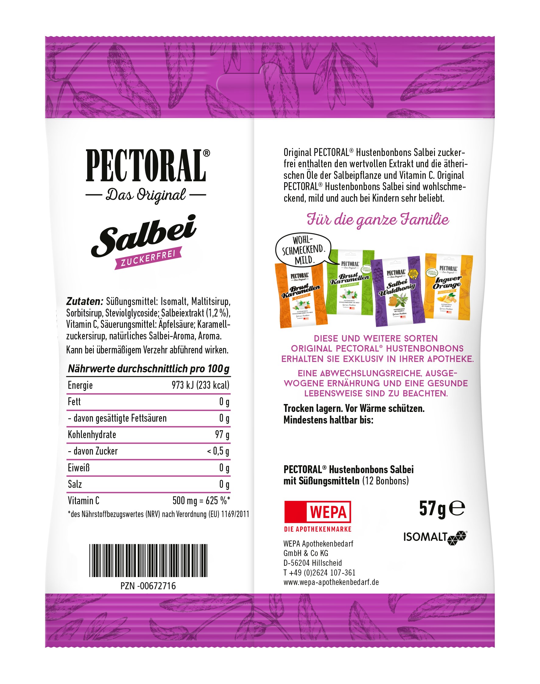 PECTORAL Salbei Bonbons zuckerfrei 60 g Bonbons