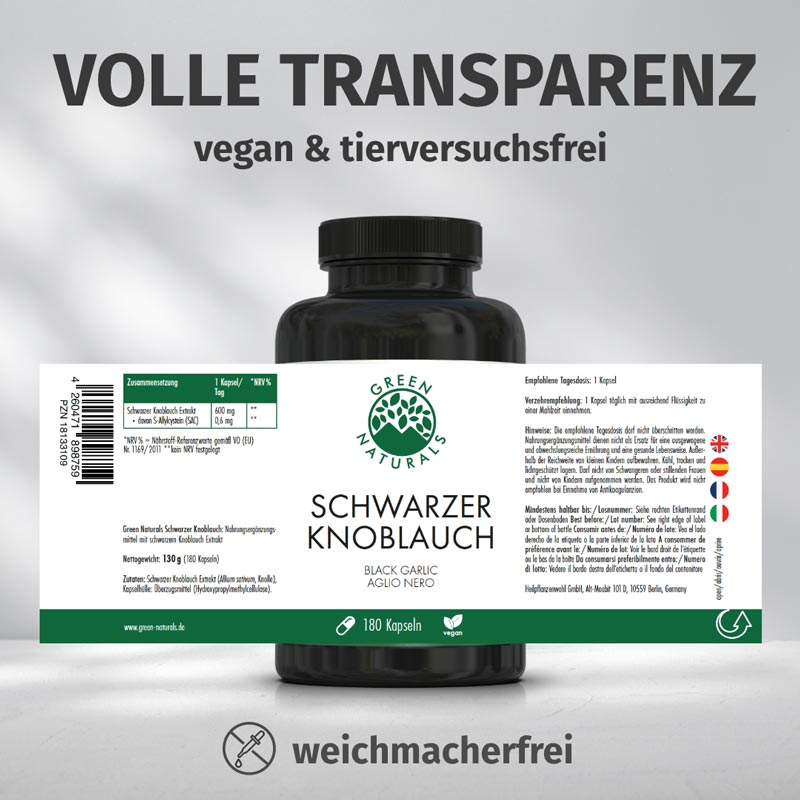 GREEN NATURALS Schwarzer Knoblauch 600mg 180 St Kapseln