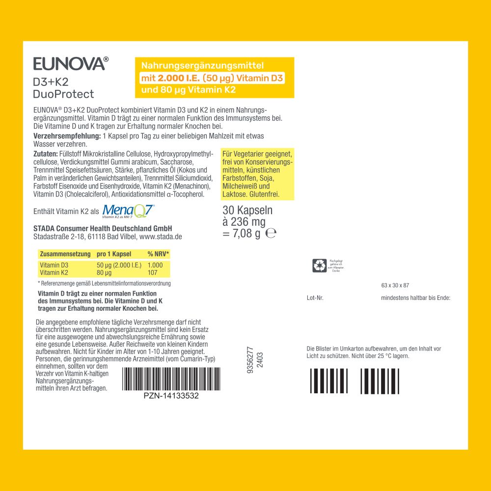 EUNOVA DuoProtect D3+K2 2000 I.E. 30 St Kapseln
