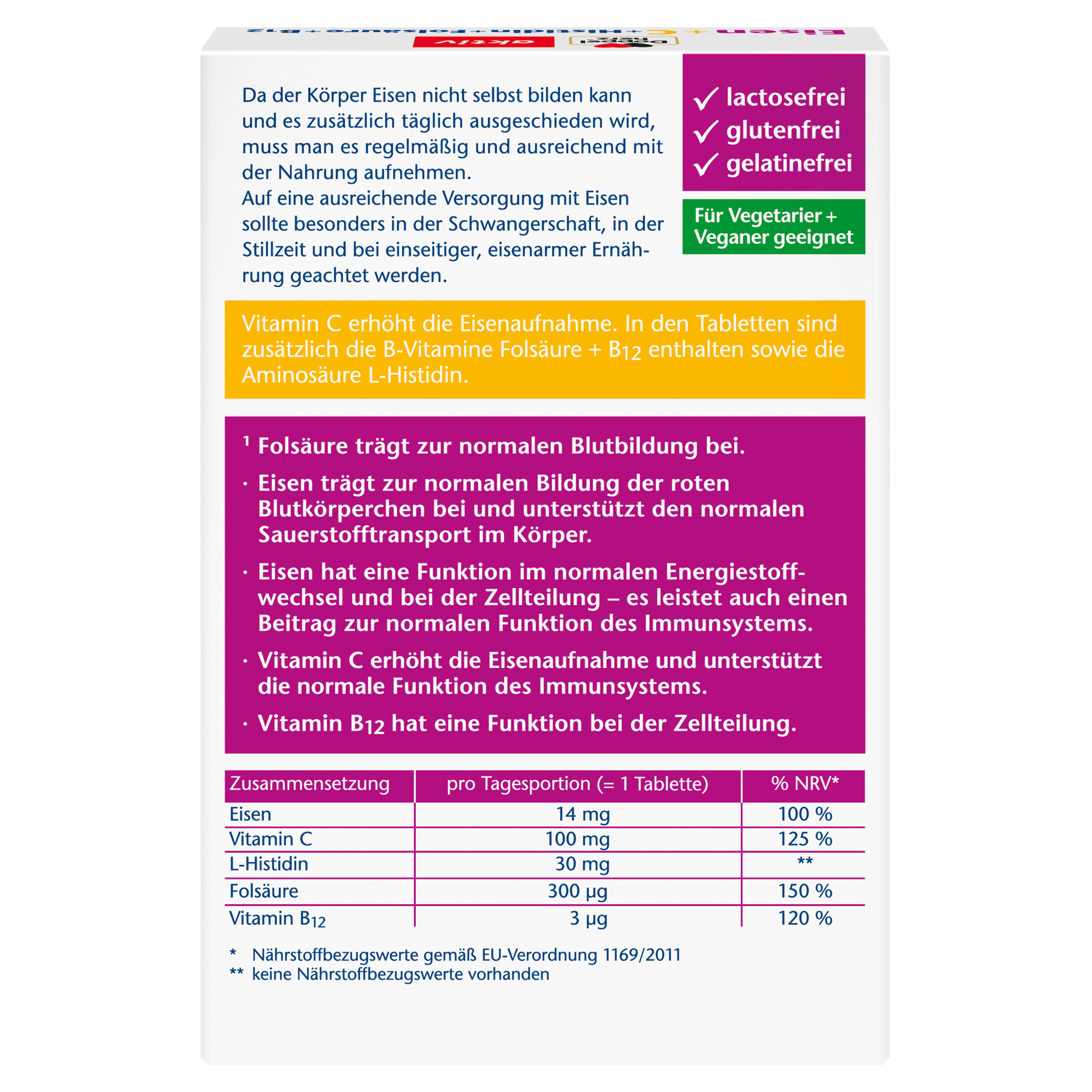 Doppelherz aktiv Eisen + C+ L-Histidin + Folsäure 30 St Tabletten