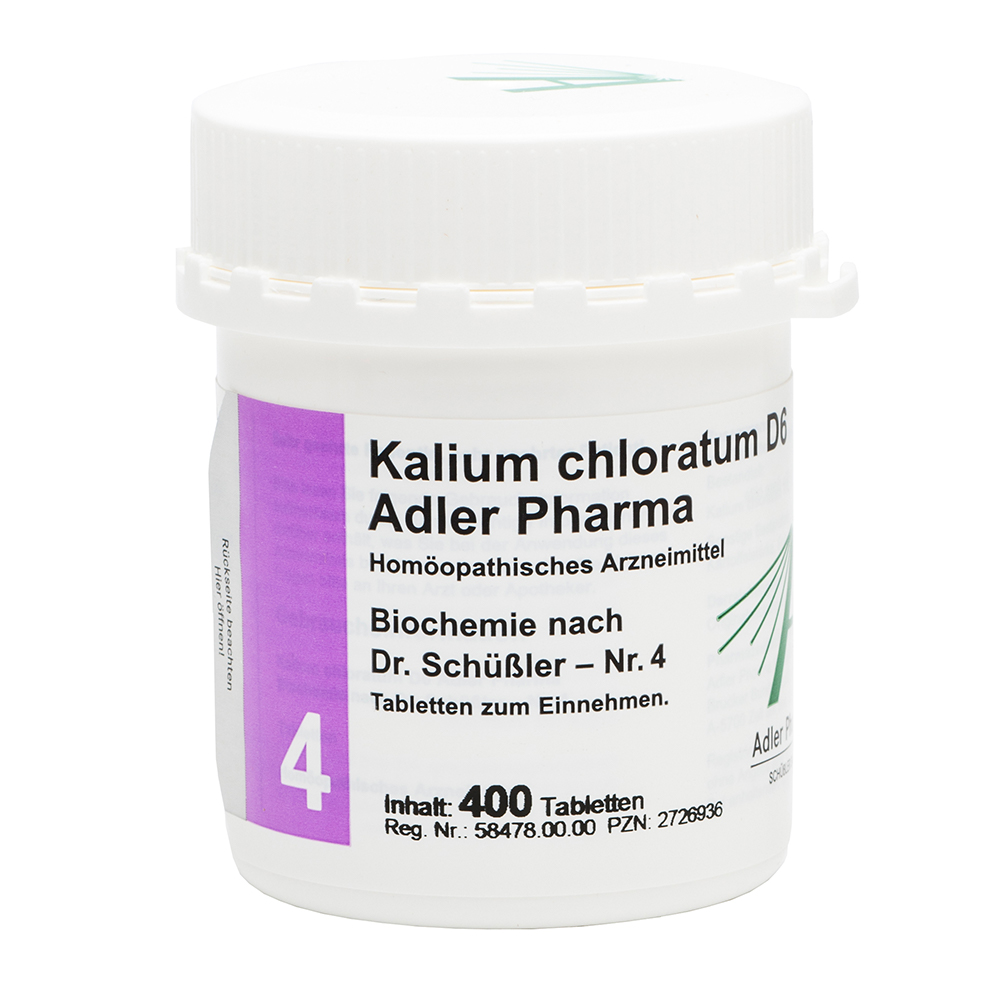 Kalium chloratum D6 Adler Pharma Biochemie nach Dr. Schüßler Nr.4 , Tablette 400 St Tabletten