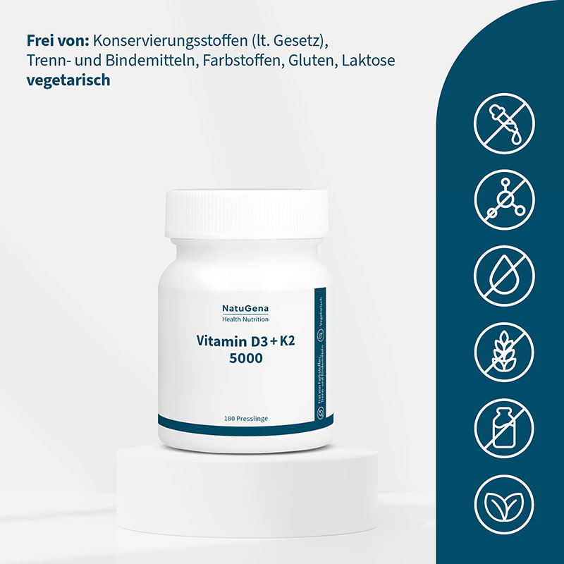 NatuGena Vitamin D3 + K2 5000 180 St Presslinge