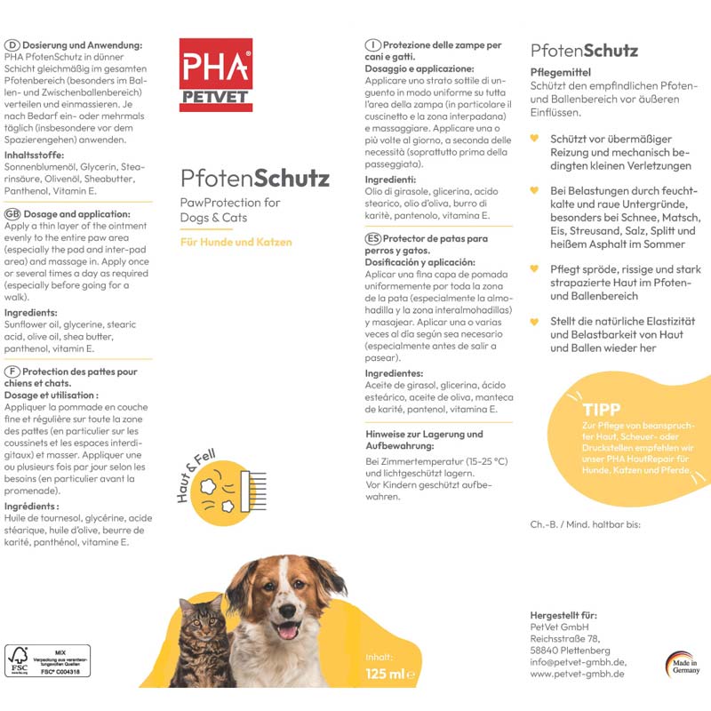 PHA PfotenSchutz Paste für Hunde und Katzen 125 g Paste