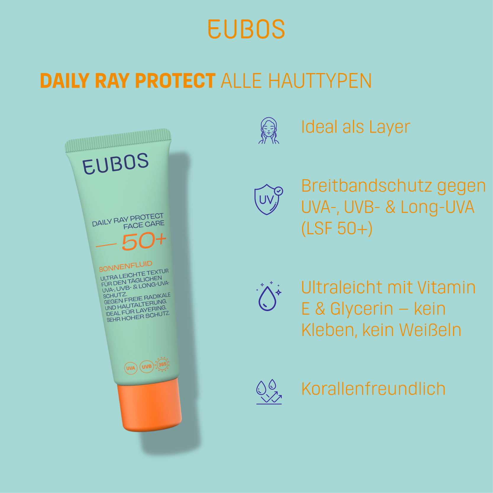 EUBOS DAILY RAY PROTECT FACE CARE 50+ SONNENFLUID 50 ml Tagescreme